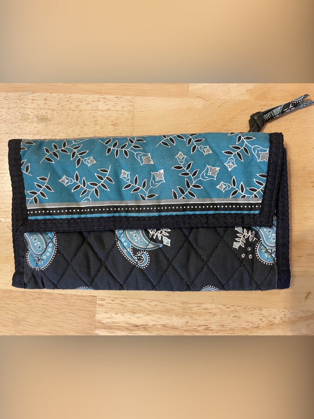 Tanya Lee Designs Quilted Paisley Fold-Over Wallet in Teal and Black